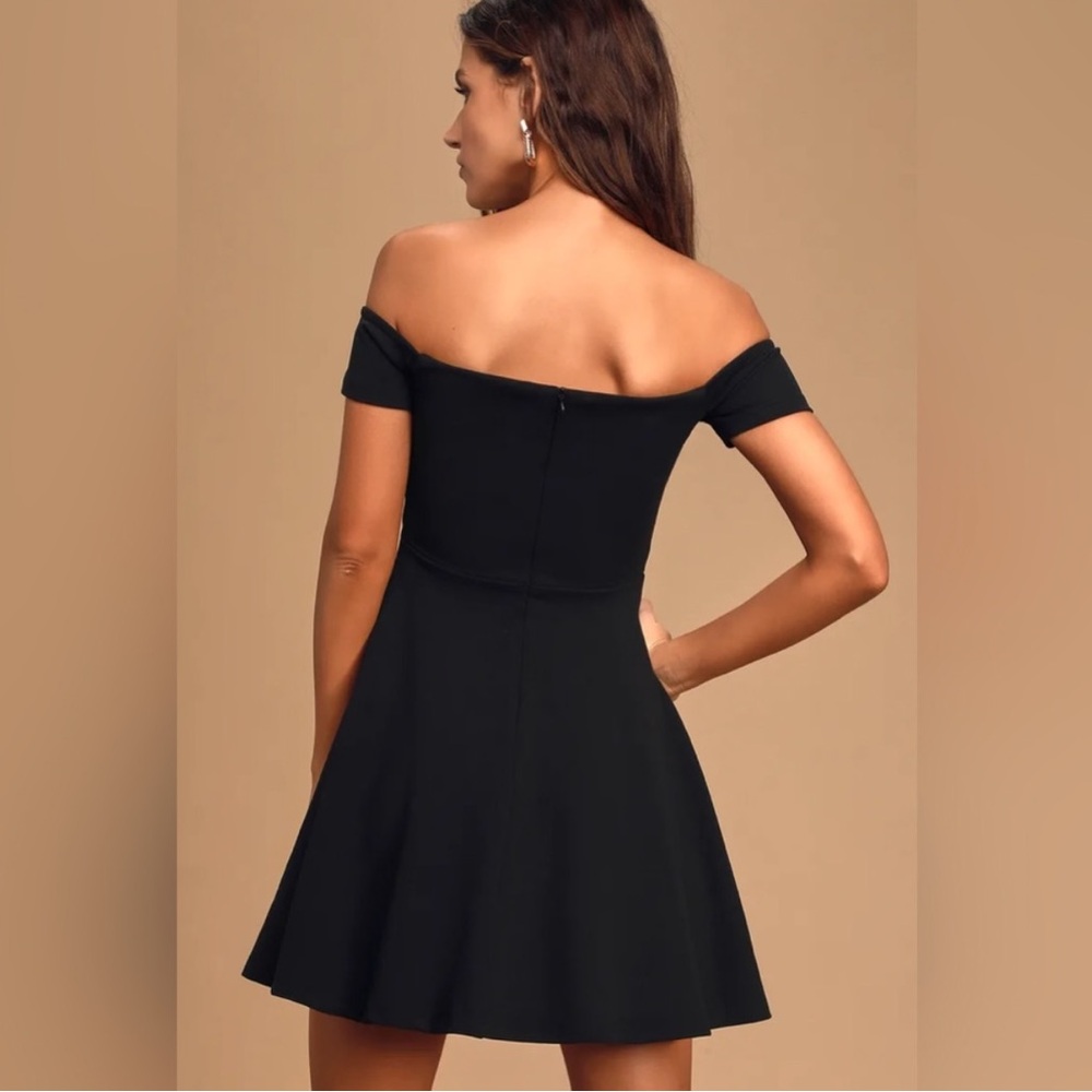 Lulus Play the Party Black Off-the-Shoulder Skater Dress! - Picture 2 of 6